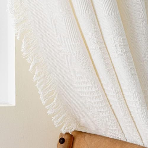 Amidoudou Cotton Linen Nordic Style Modern Curtains With Tassel for Living Room Bedroom (White, 66x90 Inch)