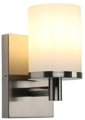 Yosoan Industrial White Glass Wall Sconce Lighting, Cylinder Up/Down Wall Light Fitting for Kitchen, Restaurant, Living Room, Bedroom Bedside Wall Lamp (Brushed)