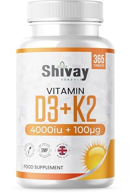 Vitamin D3 4000 IU & K2 MK-7 100 µg – 365 Vegetarian Tablets 1 Year Supply – High Strength Bone, Heart & Immune Support – UK Made, Allergen-Free – Shivay Herbals