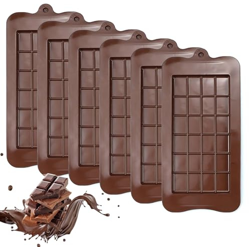 Rongxze 6 Stück Silikon Schokoladenform, 0,8cm Tiefe Silikonform Schokoladentafel, Schokoladenformen für DIY Protein und Energieriegel Schokolade Süßigkeiten Gelee Pralinen Tortendeko