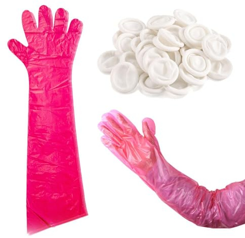 EHDWXVZM 50 protectores de dedos de brazo largo, 20 dedales de látex, manoplas de partería ganadera, dedales largos veterinarios