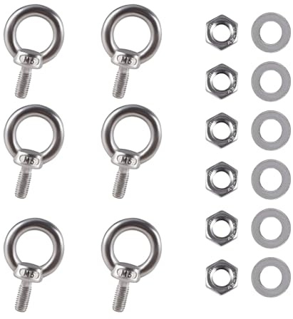 TIOMIOSEA Ringschraube M5*10 mm 6 Stück, 304 Edelstahl Augbolzen Ringbolzen Rostfrei Ösenschrauben Hardware Ringschrauben, Wasserdicht und Rostfrei, Augbolzen zur Befestigung und Aufhängung