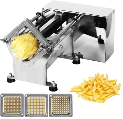 Naturalpowev Commercial French Fry Cutter Stainless Steel Potato Cutter for French Fries with 3 Blade, Electric French Fry Cutter Machine for Potatoes Carrots Cucumbers