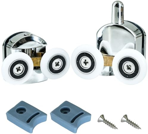 Selyse Lot de 2 roulettes de rechange pour porte de douche de 23 mm - Roulettes supérieures et inférieures pour portes de douche, cabines de douche et portes en verre (4 à 6 mm) - Roulettes réglables