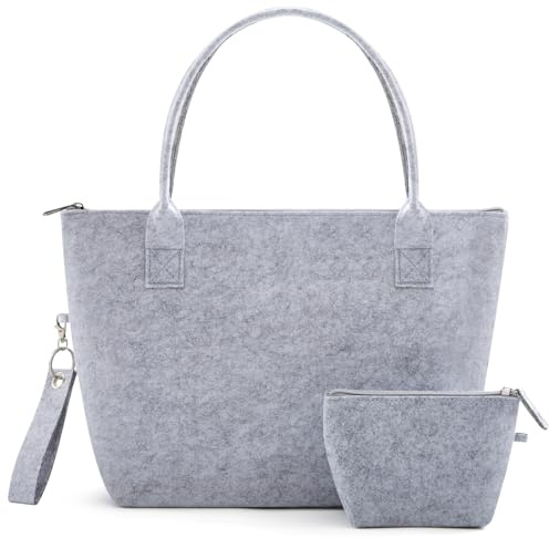 Xuniea Damen Filztasche mit Reißverschluss Filz Tragetasche Mittlere Einkaufstasche Handtasche Shopper mit Kosmetiktasche Portemonnaie Schlüsselanhänger Beplotten Bemalen Weihnachten