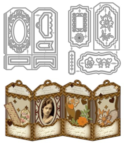 MAYJOYDIY Lange Etiketten Metall Stanzformen Vintage Blumenrand Stanzschablonen Blumen Blätter Liebe Karbonstahl Prägeschablonen Für Scrapbooking Party Fotoalbum DIY Papierhandwerk