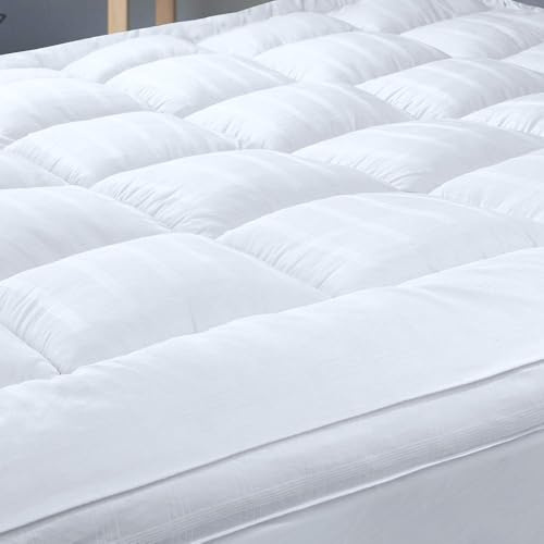 3inch Extra Thick Single Mattress Topper 100% Cotton Cover Baffle Box | Baffle-box prevents lumps with elastic straps for secure fit, pressure-relieving comfort, breathable, machine washable.