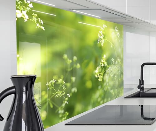 timalo Spritzschutz Wand für Herd, Küche Küchenrückwand Glasoptik | Acryl Glas 2mm | Glasrückwand Acrylglas Wandpaneele Rückwandschutz Platte | 60x52cm Grüne Kräuter Natur