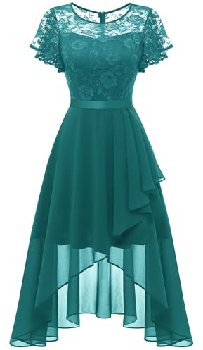 WedTrend Women's Homecoming Dresses Tea Length Formal Dresses High Low Prom Dress Elegant Flutter Sleeve Bridesmaid Dress WT0303PeacockGreenL
