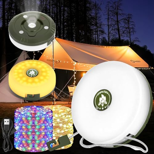 PQETBV Camping ljusslinga, uppladdningsbar campinglampa, bärbar utomhusljusslinga, campinglampa för camping, gård, vandring, dekoration, jul (10 m)