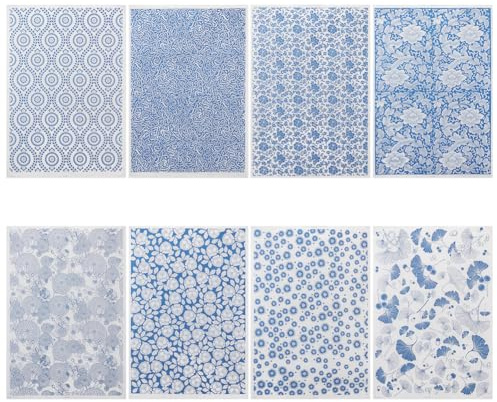 WEBEEDY 8 Stile Blumen-Keramik-Transferpapier Chinesische traditionelle Unterglasur Transfers Abziehbilder für Keramik Kunst, Blumen Porzellan Abziehbild für Keramik, 37x52cm