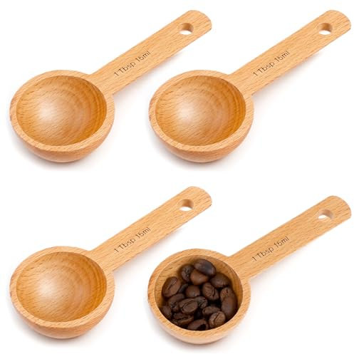 4 Packs Wooden Coffee Scoop, 1 Tablespoon/ 15ml Small Wood Sugar Coffee Measuring Scoops for Home Kitchen Measuring Coffeebeans Tea Sugar Jars Canisters