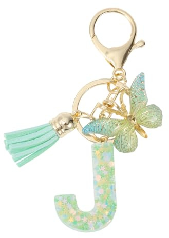 CAPASTEC Porte-Clés pour Filles, Pendentif De Clé Lettre J, Porte-Clés Papillon Avec Lettres Initiales, Cadeau pour Femmes, Vert Clair