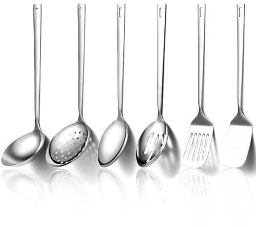 Evanda Juego de utensilios de cocina 6 piezas, acero inoxidable juego de espátulas para herramientas de cocina de alta resistencia, accesorios de cocina esenciales para el hogar