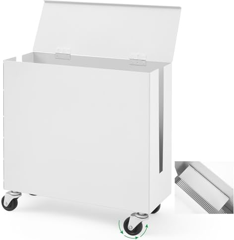 Briwooody Extra Large Cable Management Box with Caster Wheels Adjustable Cord Hider Box for Power Strip Metal Router Hider Organizer Surge Protector Storage Organizer for Office, Home(White)