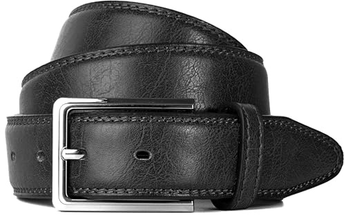 Herrengürtel, schwarz, mit Leder gefüttert, für Herren, intelligent, lässig, Jeansgürtel, 3,2 cm, für den täglichen Gebrauch, Schwarzer Gürtel, L