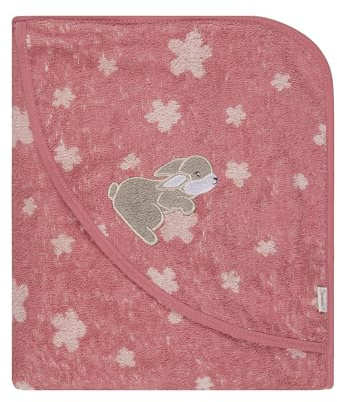 Sterntaler Kapuzenbadetuch Hase Hanni 100x100 cm – Babyhandtuch mit Kapuze aus 100% Baumwolle, saugfähig & weich – Mädchen Badetuch mit Blumenmuster und süßer Applikation – perlrosa