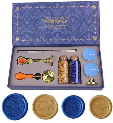 PORXFLY 2 Stück Biene-Wachsstempel-Set im Vintage-Europastil, Tier-Siegelstempel in Geschenkbox für Hochzeitseinladungen, Briefumschläge, Grußkarten & Geschenkverpackung (Bee)
