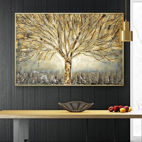 CHAOJIART Poster e stampe su tela con dipinto a olio Albero della vita dorato, quadri astratti, arte moderna da parete per la decorazione del soggiorno, cornice interna 60x90cm