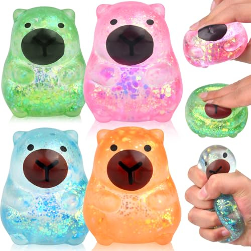 4 Stück Capybara Antistressball Stressball Kinder, Squishball Spielzeug, Fidget Spielzeug für Erwachsene Kinder, Angst- und Stressabbau, Sensorisches Gefühls-Spielzeug für Autismus..