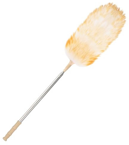 Lambswool Extendable Duster, 32-98 Inch Anti-Static Flexible Head Stainless Steel Pole for High Ceilings, Fans, Interior & Roof Dusting(one Pack)