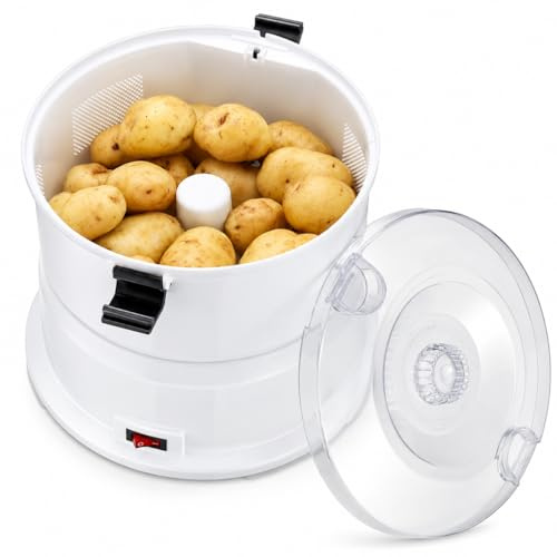 1kg Electric Potato Peeler Machine - Automatic Vegetable Slicer & Peeler with Rotary Safety Lock & Container, Easy-Clean Design