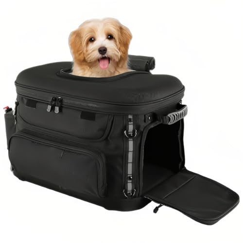 SAYEYBU Motorrad Hunde/Katzentransportbox, Tragbare Transportbox für Haustiere, Wetterfeste Transportbox für Haustiere, ReisegepäCktaschen für GepäCkträGer Oder Beifahrersitz,Schwarz