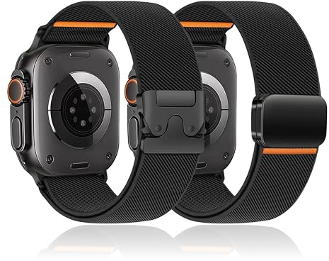 SOLOLUP 2 Pack Stretchy Straps for Apple Watch Ultra 3/2 Strap Men Women | 49mm 46mm 45mm 44mm 42mm Parachute+Magnetic Set Elastic Loop,Nylon Sport Fabric Band for iWatch Ultra 3/2 Series 11 10-1 SE