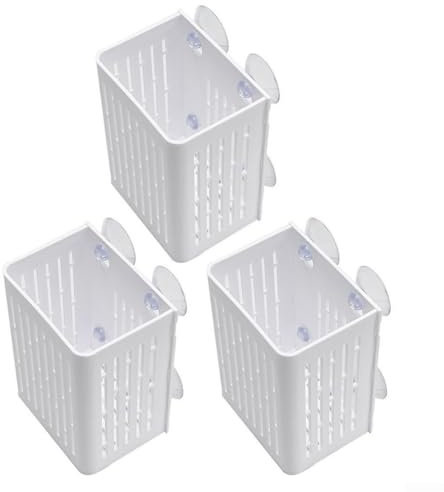 3 x Wasserpflanzen-Pflanzkörbe mit je vier leistungsstarken Saugnäpfen, Harz-Konstruktion für Aquarien oder Indoor-Garten, sichere und verstellbare Befestigungslösung (weiß)