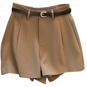 GORGLITTER Short court pour femme - Bermuda élégant - Avec ceinture | Pantalon de costume court, short d'été, short court, short élégant, tenue professionnelle, pantalon pour femme, jambe large