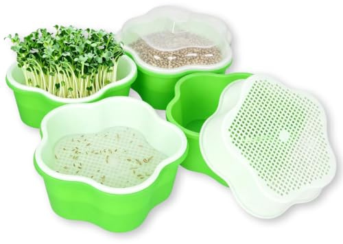 JASTOO Grande Ciotola per Germogli, 18 cm, 4 Pezzi, Vaso per Germinazione, Coltivazione di Piantine, Piselli e Erba di Gatto, Plastica Senza BPA