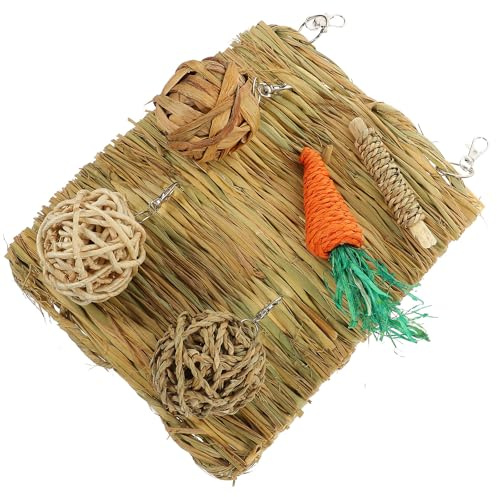 Tofficu Tapis en Paille Litière Naturelle et Jouet à Mâcher pour Petits Animaux 1 Set Adapté pour Cochons D’Inde, Perruches et Gerbilles