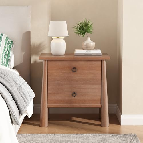 Christopher Knight Home Logan Mid Century Modern Nightstand with Drawers, Wooden Small Night Stand with Rounded Legs, Bedside Table/End Table for Bedroom, Multipurpose Storage Cabinet, Natural