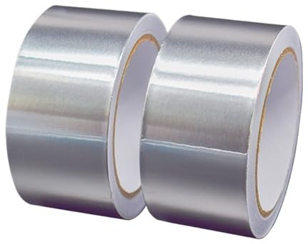 PAKHUDB Aluminum Foil Duct Tape 2 Rolls Thermal Resist Duct Repairs High Temperature Resistant Foil Adhesive Tape Aluminium Sealing 10M(0.06MM_48MMX2ROLLS)
