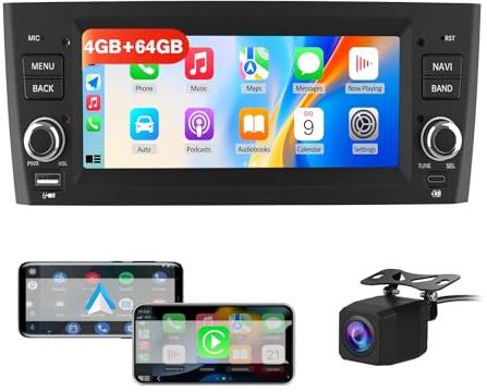 Hexinex Android 15 Autoradio 1 DIN per Fiat Grande Punto (2005-2012) 6,86 Car Radio con Bluetooth Wireless CarPlay Android Auto WIFI GPS FM RDS Comandi al volante Telecamera posteriore (4GB+64GB)