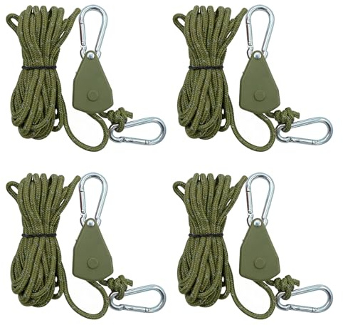4M/13Ft Reflective Ratchet Strap,Guy Ropes,4 Pack Tie Down Strap,Guide Rope | Small Retractable Rent Guy Ropes,Portable Paracord Strap,4mm Tensioner for Grow Light Camping Sail Awning Accessories,Green