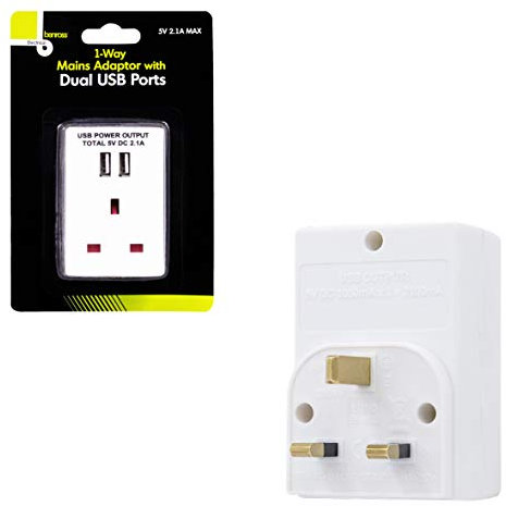 Benross 46430 1-Way Mains Adapter with Dual USB Ports | UK Mains Plug Type G | 2.1A Max Output | Home/Office Use