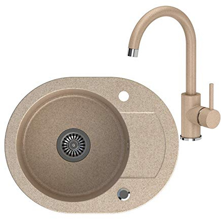 Spole diskho granit 59 x 46 cm enkelhandfat kök monteringspol föreningsdiskbänk diskho + sifon tvättställ 59 x 46 x 18 cm Beige + Ania Beige