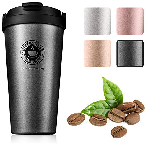 Gresunny tasse à café isotherme mug de voyage en Acier Inoxydable tasse de voiture à double paroi avec couvercle étanche tasse à café réutilisable pour café thé bière 500 ML