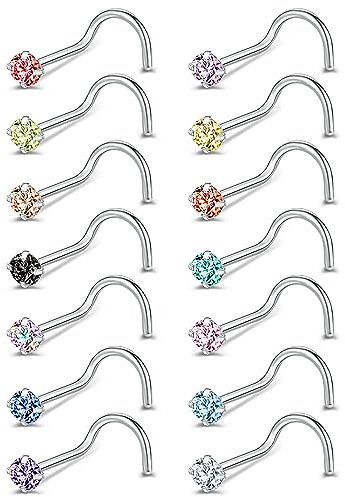 6-14 Pièces 20 Gauge Anneau de Nez en Forme L, CZ Os Piercing Nez, Acier Inoxydable Vis de Nez Piercing Bijoux