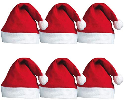 6pc Red Santa Hat Multipack - Christmas Santa Hat Pack as Father Christmas Fancy Dress Accessory - Traditional Red and White Festive Headwear Xmas Accessories for Xmas Party Props