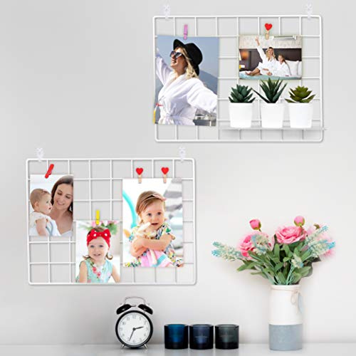 2-Pack Rutnätspaneler | Väggraster för Uppvisning av Foton & Bilder | Vit & Magnetiska Paneler i Metall | Näthylla för Förvaring | Väggdekoration för Hem, Kontor & Kök