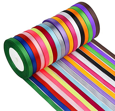 BUMSIEMO 18 Farben Band Satin zum Basteln Stoff Geschenkschleifen Geschenke Geburtstag Mehrfarbig