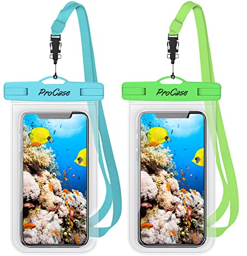 ProCase [2 Pezzi Custodia Impermeabile Smartphone[30M/IPX8], Cover Subacquea per iPhone 16/15/14/13/12/11 Pro Max Mini XR XS SE, Galaxy A25/A54/A15/S23/S24, Xiaomi Redmi, Huawei Fino a 7,0