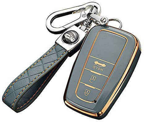 ontto Autoschlüssel Hülle Cover Passt für Toyota CHR C-HR Prado Prius Camry Corolla RAV4 2017-2019 Zubehör Schlüsselbox Schlüsselhülle Schlüsselanhänger Schlüssel Schutz Etui 3 Tasten-Grau