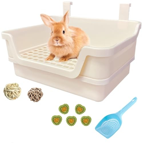 PINVNBY Große Kaninchenklo mit tiefem Hasen-Eck-Toilettenkasten, doppelstöckig, für Kleintiere, Töpfchentrainer, mit Haken, für Erwachsene, Meerschweinchen, Frettchen, Streifenhörnchen (weiß)