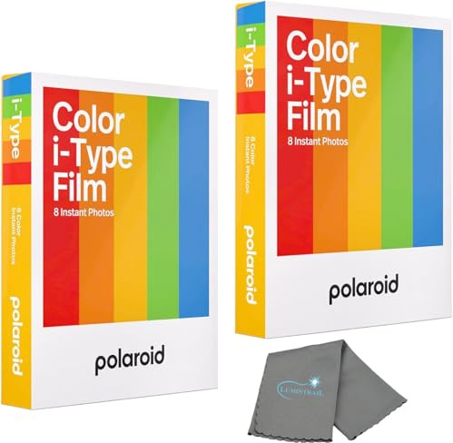 Polaroid Lot de 2 films couleur instantanés pour appareils photo i-Type, 16 photos instantanées, fonctionne avec Polaroid Now, Now+, I-2 et Lab, avec un chiffon de nettoyage Lumintrail