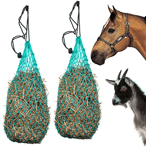 Majestic Ally 2 pcs Ultra Slow Feed 1.5x1.5 Holes 40” Hay Net for Horses and livestocks (Turquoise)
