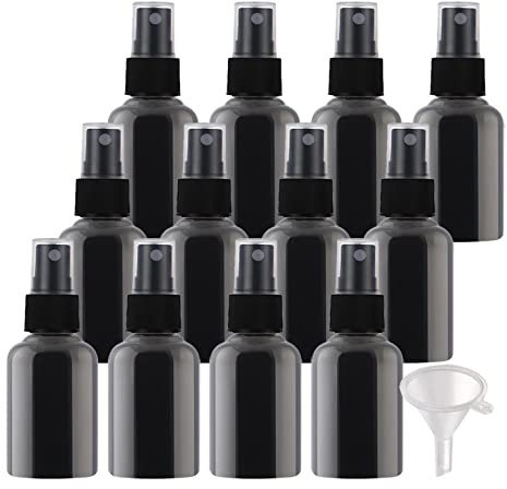 ZEOABSY 24 Pcs 50ml Black Empty Fine Mist Plastic Spray Bottles 38MM x 99MM, Travel Atomiser Bottle, Portable Small Refillable Sprayer Bottles with Black Pump Head, 2X Funnel