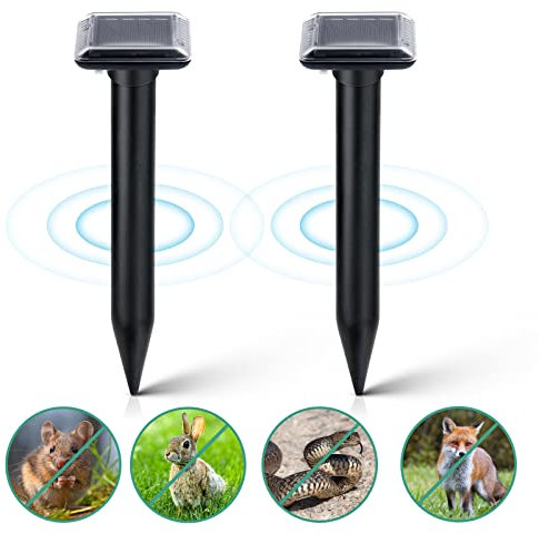 flintronic 2pcs Solaire Repulsif Taupe, Répulsif Taupe Solaire à Ultrason, IP65 Étanche Répulsif Solaire de Taupe, Répulsif Serpent Ultrason, Répulsif Solaire pour Anti Taupe